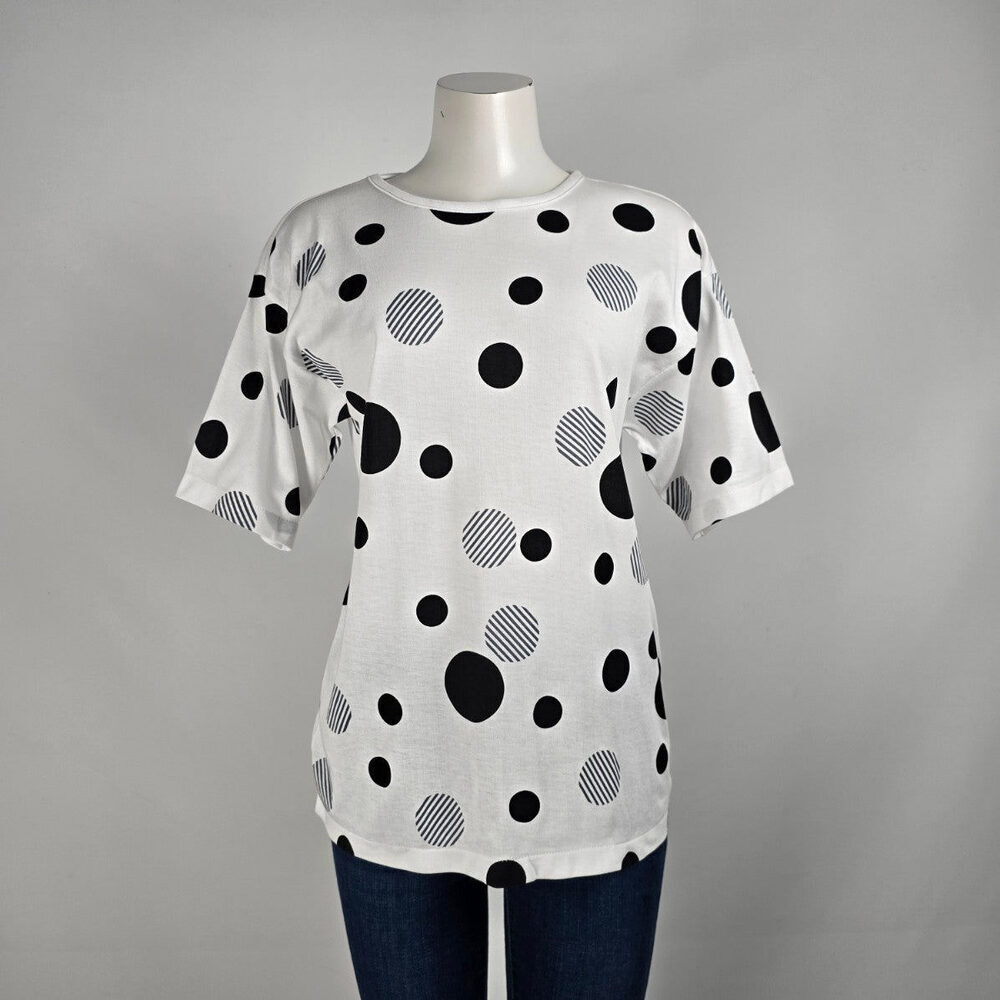 Vintage Destiny White Polka Dot T-Shirt Size S